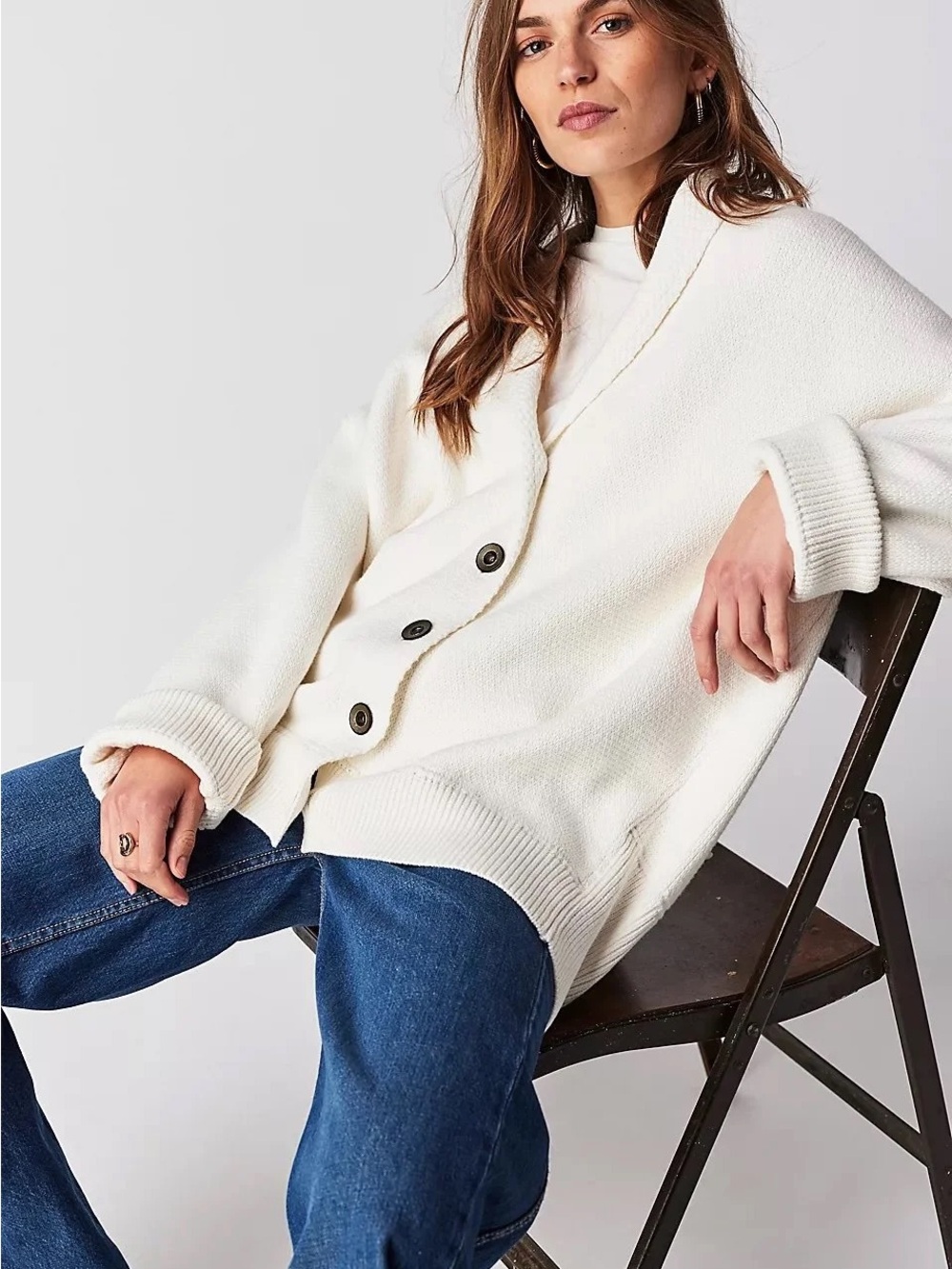 Free People Chamomile Chunky Thick Knit Cardigan Sweater